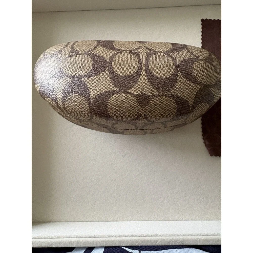 Coach Brown Monogram Hard Clamshell Fashion Sun Eye Glasses Case Cleaning Cloth